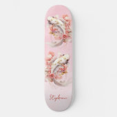 Rosa Aquarell Gold Koi Fisch Personalisiert Skateboard (Vorderseite)