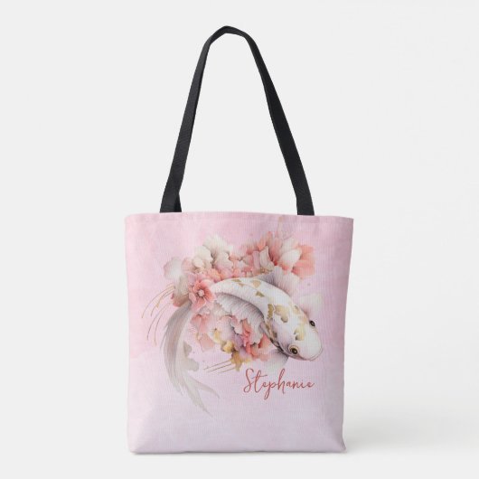 Rosa Aquarell Gold Koi Fisch Personalisiert Tasche (Rückseite)