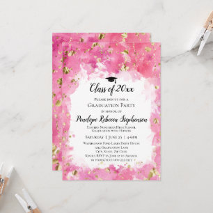 Rosa Aquarell Gold Spritzer Graduation Party Einladung
