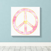 Rosa Aquarell-Goldfriedenszeichen-Herz Leinwanddruck (Insitu (Holzboden))