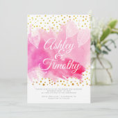 Rosa Aquarell, Goldkonfetti-Kalligraphie-Hochzeit Einladung (Stehend Vorderseite)