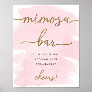Rosa Aquarell Goldmedaille Mimosa Bar Zeichen Poster
