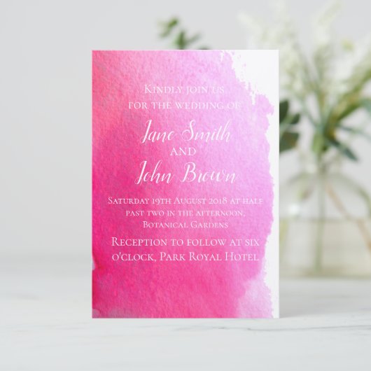 Rosa Aquarell Hochzeit der modernen Kunst Einladung (Stehend Vorderseite)