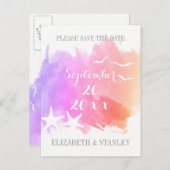 Rosa Aquarell, Hochzeit von Seestern Das Datum spe Ankündigungspostkarte (Vorne/Hinten)