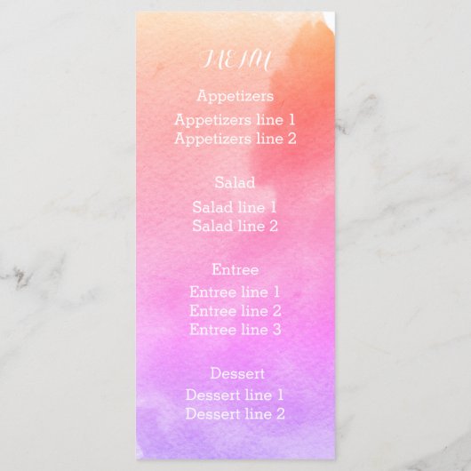 Rosa Aquarell, Hochzeitsmenü am Strand Menükarte (Rückseite)