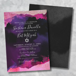 Rosa Aquarell Jüdische Bat Mitzwa Einladung