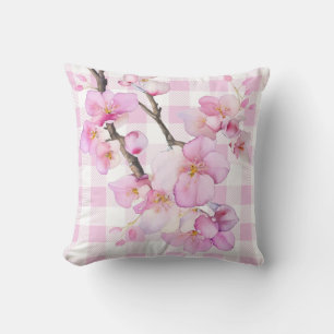 Rosa Aquarell-Kirschblüten rosa weiß kariert Kissen