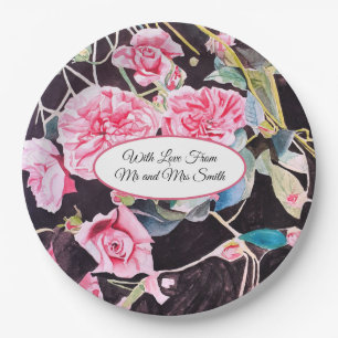 Rosa Aquarell-Kohl Vintage-Hochzeit Pappteller