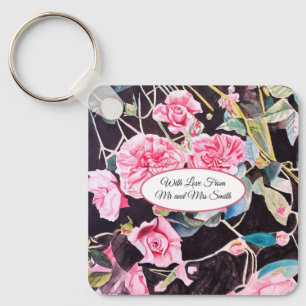 Rosa Aquarell-Kohl Vintage-Hochzeit Schlüsselanhänger