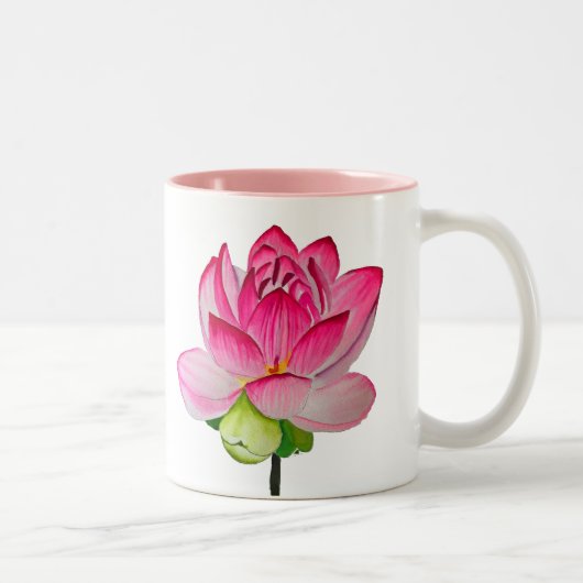 Rosa Aquarell Lotus Blume Zweifarbige Tasse (Rechts)