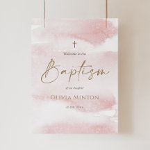 Rosa Aquarell-Mädchen-Tauf-Willkommensposter