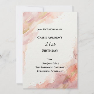 Rosa Aquarell-Meilenstein-Geburtstag Einladung