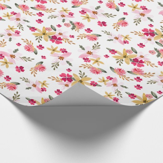 Rosa Aquarell mit Blumen Geschenkpapier (Ecke)