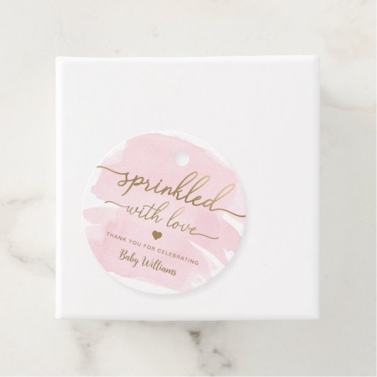 Rosa Aquarell mit Liebe-Kinderdusche gesprenkelt Geschenkanhänger (Beispiel)