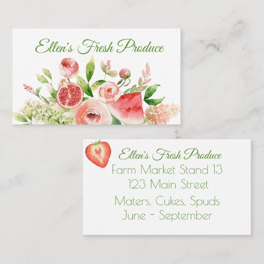 Rosa Aquarell Obst und Blume Bouquet Visitenkarte (Vorne/Hinten)