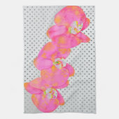 Rosa Aquarell Orchideenmalerei, Polka-Punkte Handtuch (Vertikal)
