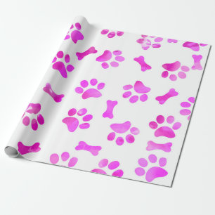 Rosa Aquarell Paw Prints Geburtstag Geschenkpapier