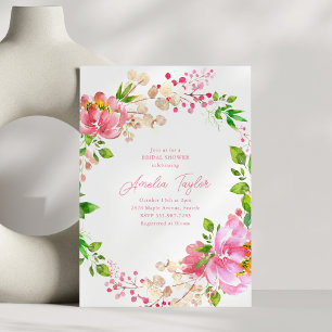 Rosa Aquarell-Pfingstrosen-Cottagecore-Brautparty Einladung
