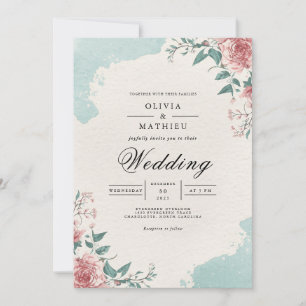 Rosa Aquarell-Romanze-Hochzeit Einladung