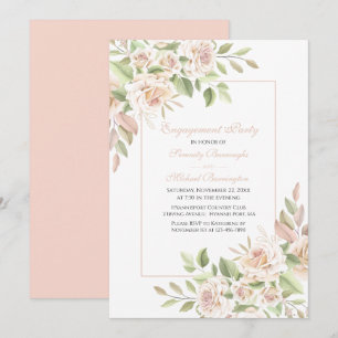 Rosa Aquarell-Rosé-Blüten-Verlobungsfeier Einladung
