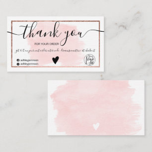 Rosa Aquarell Rose Goldfolie Ordnung Danke Visitenkarte