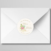 Rosa Aquarell Rose Goldschrift Ampere und Hochzeit Runder Aufkleber