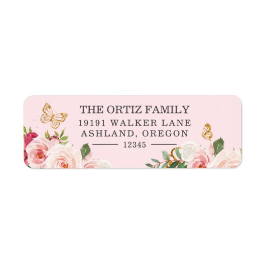 Rosa Aquarell Rose Schmetterling Rücksendeadresse (Vorne)