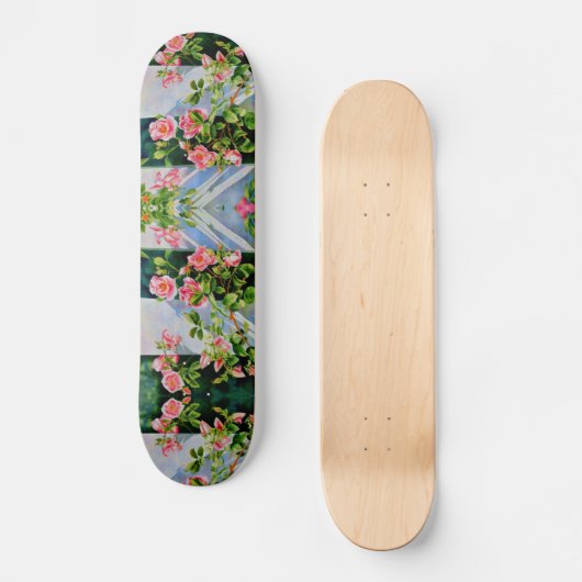 Rosa Aquarell-Rose Skateboard (Vorderseite)