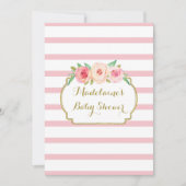 Rosa Aquarell Rose Streifen Babydusche Einladung (Vorderseite)