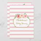 Rosa Aquarell Rose Streifen Babydusche Einladung (Vorne/Hinten)