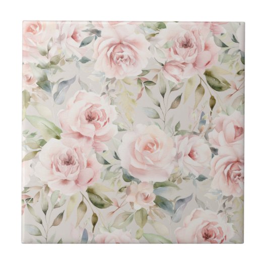 Rosa Aquarell-Rosen-Blumenmuster Fliese (Vorderseite)
