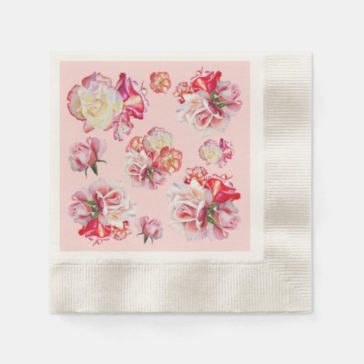 Rosa Aquarell Rosen Cocktail Napkins Serviette (Vorderseite)