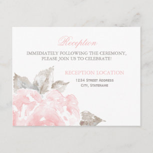 Rosa Aquarell-Rosen-Hochzeitsempfang Begleitkarte