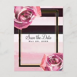 Rosa Aquarell-Rosen Schwarz Weiß Save-the-Date Ankündigungspostkarte
