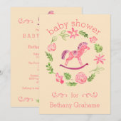 Rosa Aquarell-Schaukelpferd-Babyparty Einladung (Vorne/Hinten)