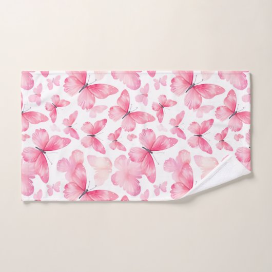 Rosa Aquarell Schmetterlinge Handtuchhandtuch Set (Handtuch)