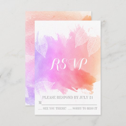 Rosa Aquarell & Skelett Blätter Hochzeit RSVP (Vorne/Hinten)