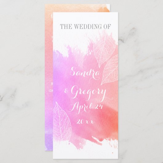 Rosa Aquarell & Skelett Blätter Hochzeitsprogramm Programm (Vorne/Hinten)