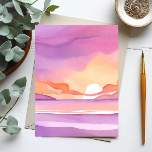 Rosa Aquarell-Sonnenuntergang   Schöner Ozeanhimme Postkarte