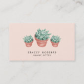 Rosa Aquarell Sukkuline Pflanze Haus Sitzecke Visitenkarte (Vorderseite)