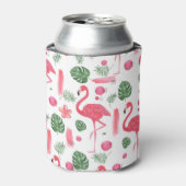 Rosa Aquarell tropisch elegante Flamingo Blumen Dosenkühler (Kanne Vorderseite)