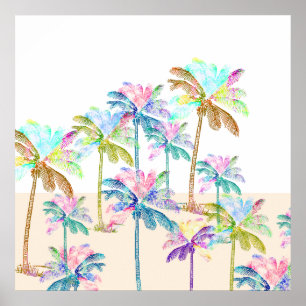 Rosa Aquarell-tropische hawaiische Palmen Poster