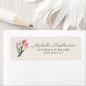 Rosa Aquarell Tulips Cream Elegantes Script Label (Insitu)