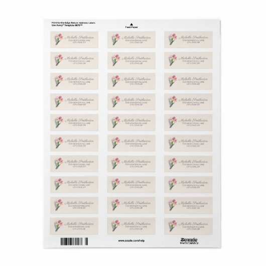 Rosa Aquarell Tulips Cream Elegantes Script Label (Vorne)