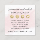 Rosa Aquarell und Gold Social Media Network Quadratische Visitenkarte (Rückseite)