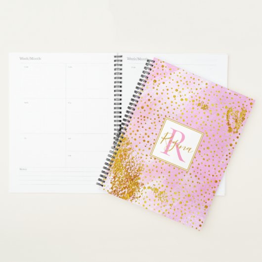 Rosa Aquarell und Goldfetti-Monogramm Planer (Anzeige)