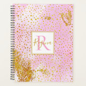 Rosa Aquarell und Goldfetti-Monogramm Planer (Vorderseite)