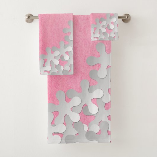 Rosa Aquarell und weiße Blume Badhandtuch Set (Insitu)
