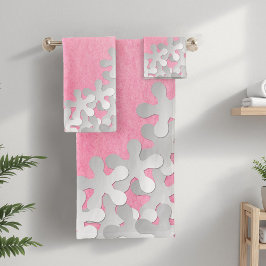 Rosa Aquarell und weiße Blume Badhandtuch Set