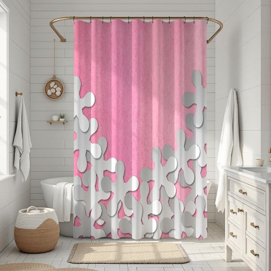 Rosa Aquarell und weiße Blume Duschvorhang